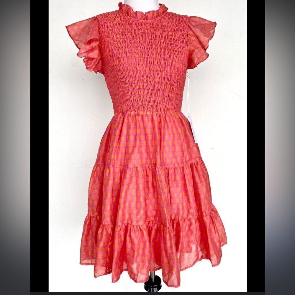 J.Marie pink Ella tiered mini short sleeve mini dress medium m tuckernuc…
